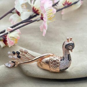 Peacock Pavé Cocktail Ring: A Symphony of Shimmer