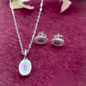 Pink Oval Zirconia Pendant Set