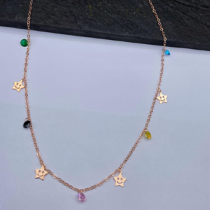 Radiant Smiling Star: Multi-Gem Rose Gold Chain