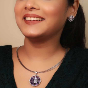 Violet Bloom Floral Pendant & Earrings Set