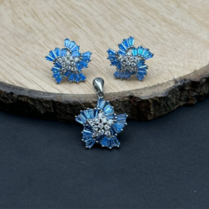 Deep Blue Gem Pendant & Earrings Ensemble