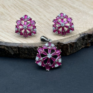 Blush Pink Gem Pendant & Earrings Set