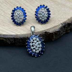 Oval Blue Gem Elegance Pendant & Earrings Set