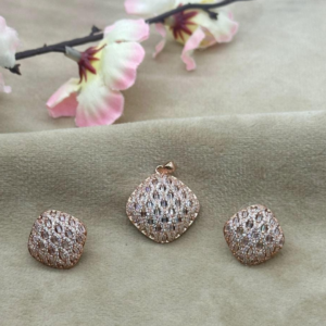 Rosy Elegance Round Pendant & Earrings Set