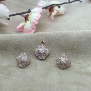 Regal Blossom Rose Gold Pendant & Earrings Set