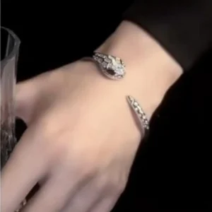 Serpent’s Embrace: Silver Cuff Bracelet with Snake Motif