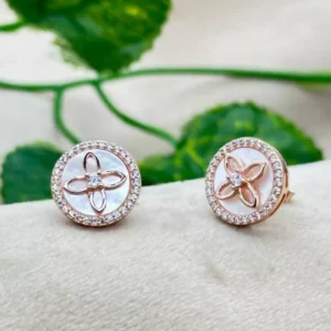 Rose Gleam: White & Black variable Stud Earrings in Silver