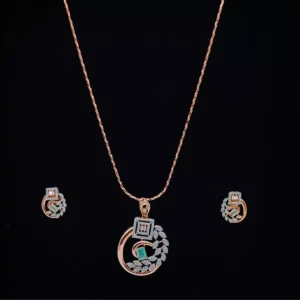 Blushing Radiance: Rose Gold Gem Pendant Set for Refined Grace