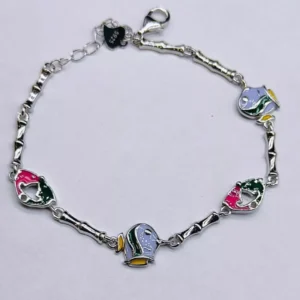 Rainbow Sparkle: Silver Wrist Chain with Colorful Charms for Kiddos