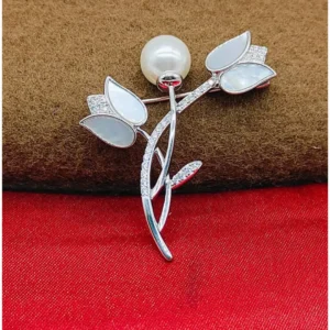 Moonlit Blossom: Premium Silver Brooch with Moon White Floral Finish