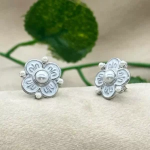 Ivory Bloom: Silver Floral Stud Earrings