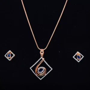Radiant Harmony: Blue Gem Pendant Set with Rose Gold Elegance