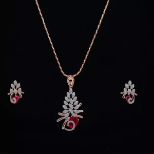 Enchanted Blush: Rose Gold Pendant Set with Pink Gem Elegance