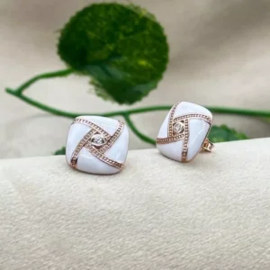 Ethereal Glow: White Silver Stud Earrings