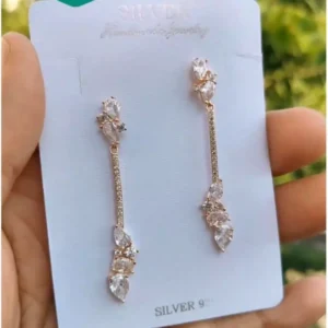Blush Bloom: Rose Gold Sling Earrings with Zirconia Charm