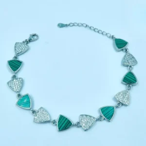 Radiant Horizon: Luxe Silver Bracelet with Green Blush Accents