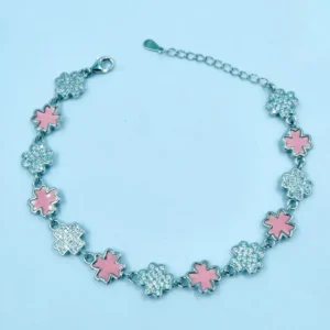 Radiant Grace: Peach Blush Zirconia & MOP Silver Bracelet