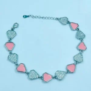 Peach Blossom Elegance: Silver Bracelet with Zirconia