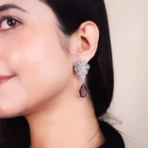 Crimson Elegance: Maroon Drop Gem Earrings