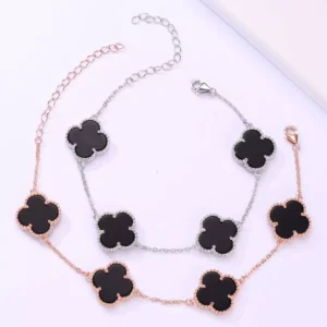 Midnight Blossom: Floral Bracelet in Black (Two Color Variants)