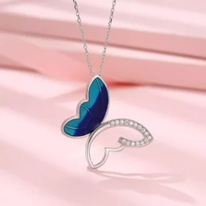 Celestial Flight: Ocean Blue Butterfly Pendant in 92.5 Silver