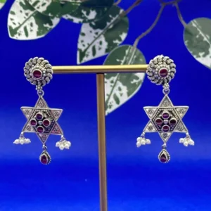 Starfall Bloom: Oxidized Red Jhumka