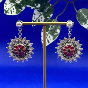 Crimson Meadow: Oxidized Silver Red Jhumka