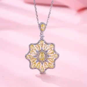Golden Aura: Yellow Gem Pendant with Chain