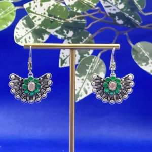 Emerald Horizon: Oxidized Green Jhumka