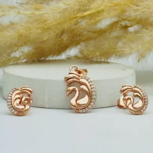 Eternal Spark: Dual-Tone Pendant and Earring Set in Sterling Silver with Zirconia