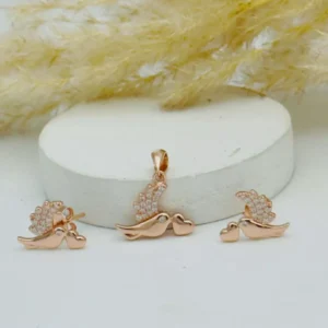 Sky Whisper: Bird Pendant and Earring Set in Silver with Zirconia