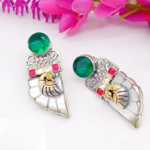 Emerald Elegance Heavy Silver Earrings