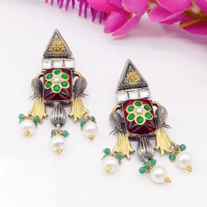 Regal Peacock Heavy Silver Earrings