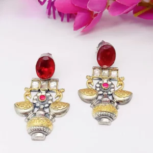 Crimson Cascade Heavy Silver Earrings