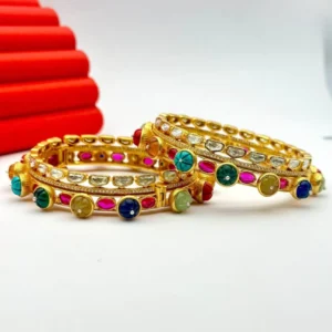 Regal Radiance: Multi-Color Gem Kundan Bangles Pair