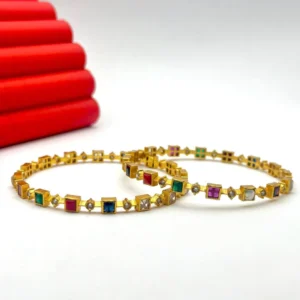 Ethereal Elegance: Multi-Color Gem Kundan Bangles Pair