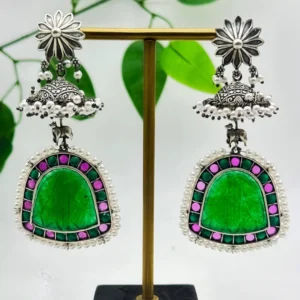 Emerald Bloom Jhumka Earrings